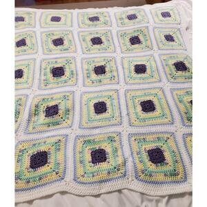 47"×47" Hand-made OOAK Crocheted Baby Blanket Multi-colored Pastels